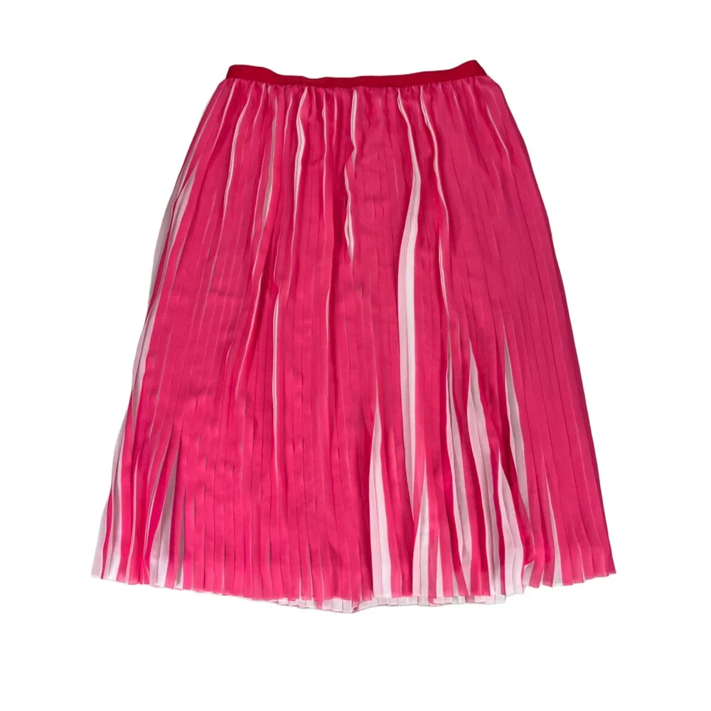 J.Crew Women's Pink/White Peekaboo Striped Pleated Midi Skirt - 14